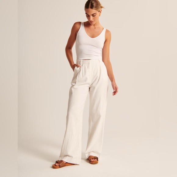 Abercrombie & Fitch Pants - NWOT Abercrombie Off White Linen-Blend Tailored Wide Leg Beach Pant